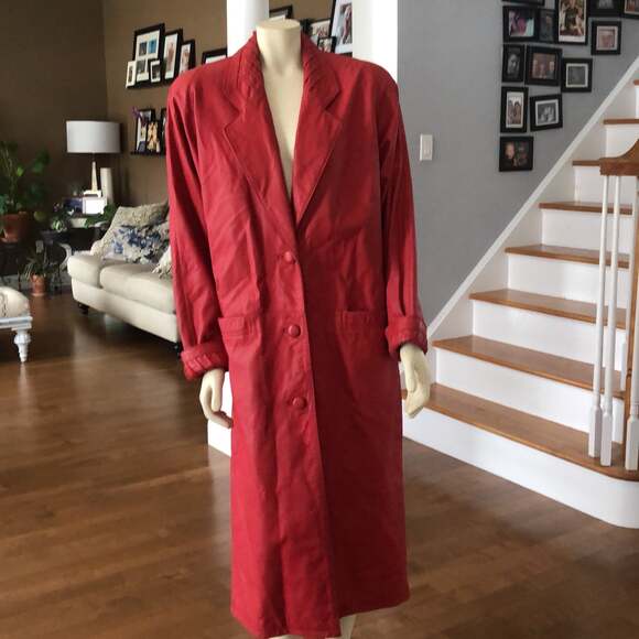 Vintage Jacqueline Ferrar Long Red Soft Genuine Leather Coat size medium - Picture 2 of 12